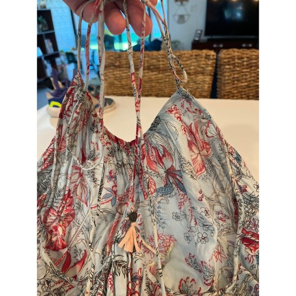 Z & V Flowy Floral Tassel Dress Nighty With Adjustable Straps & Pom-Pom Trim - Picture 4 of 9